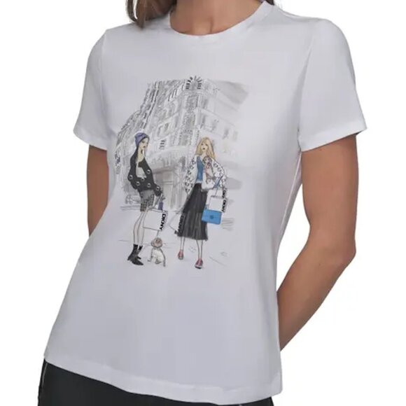 DKNY Flatiron Conversational White Graphic T-shirt - Picture 1 of 7